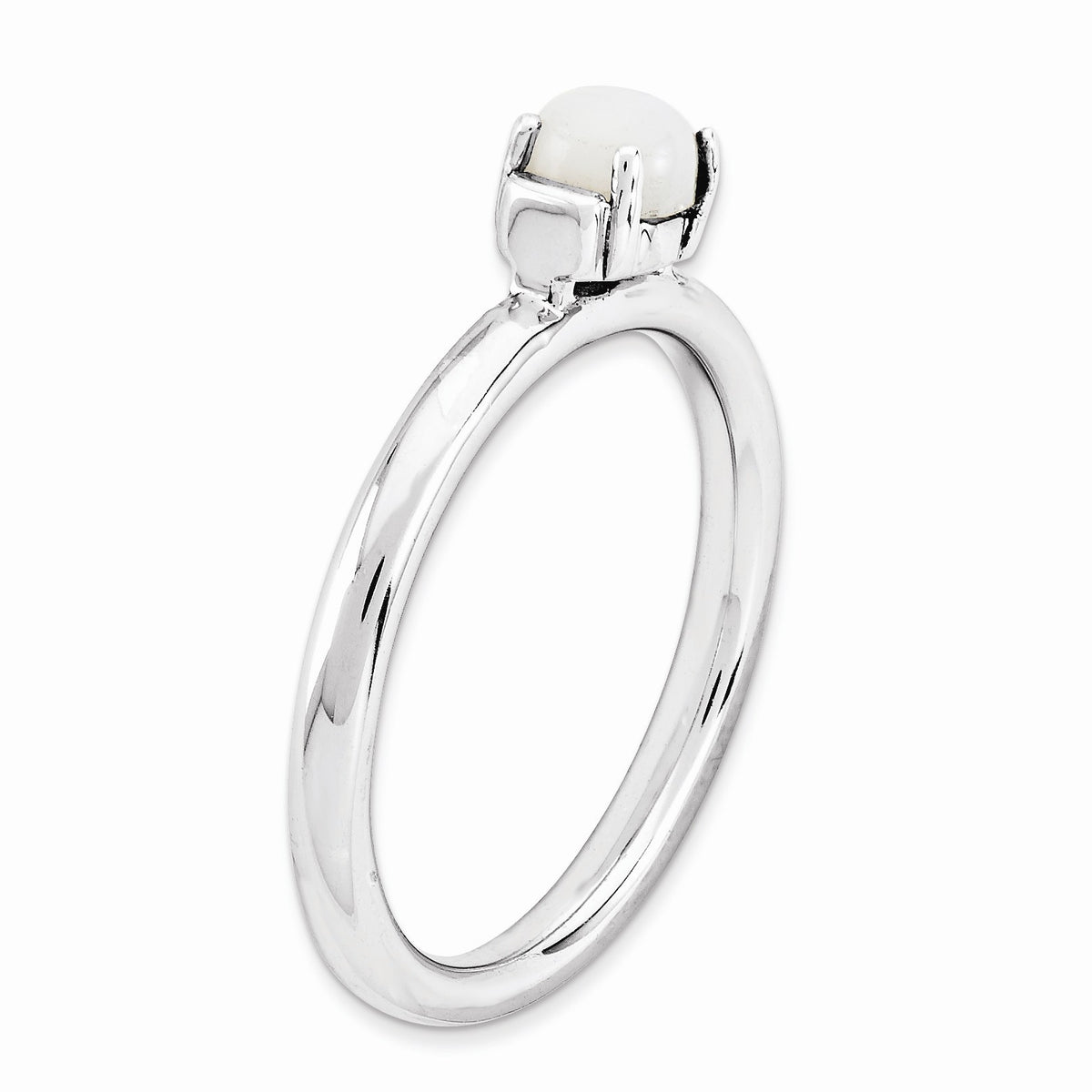 Alternate view of the Silver Stackable White Agate Ring by The Black Bow Jewelry Co.