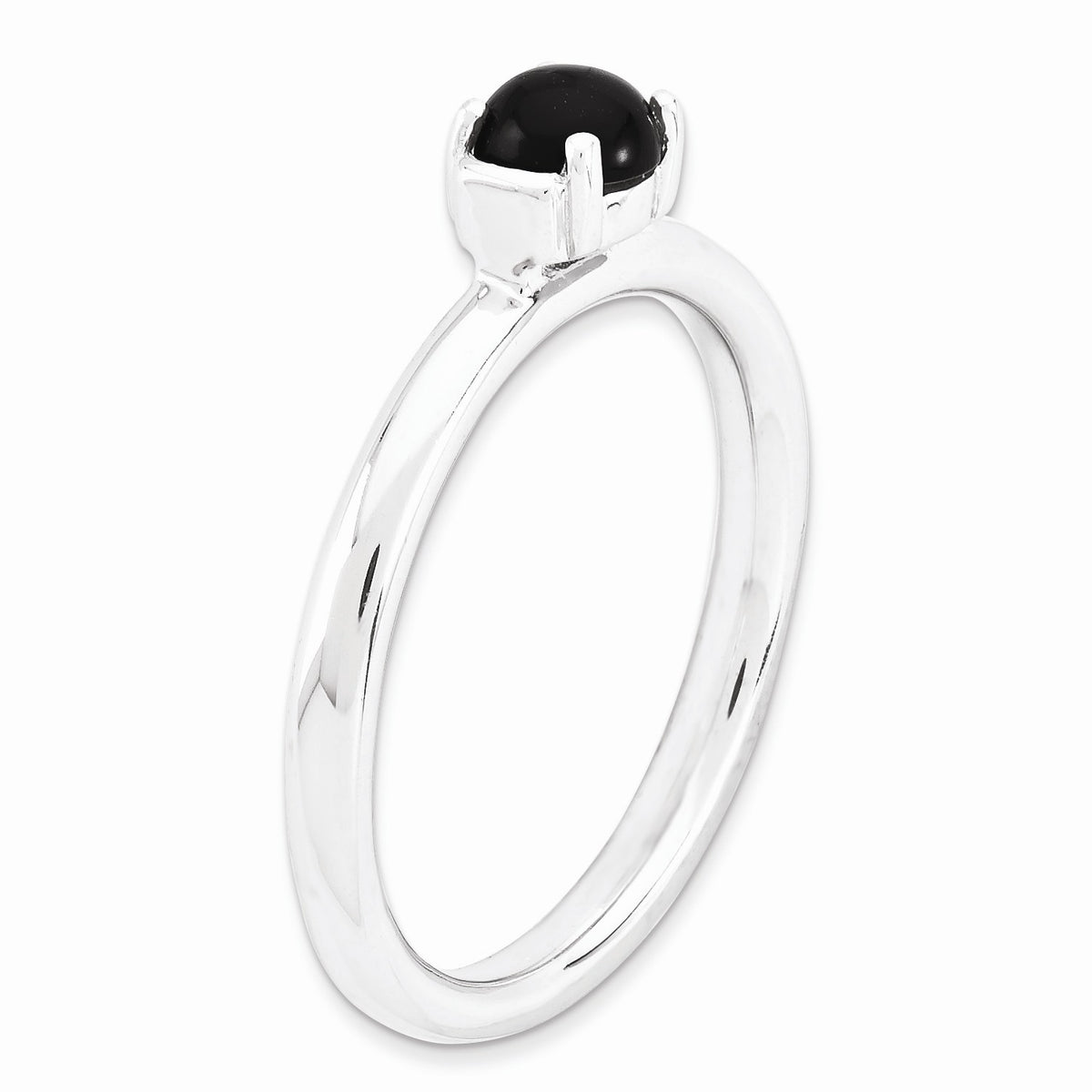 Alternate view of the Silver Stackable Black Agate Ring, size 5 by The Black Bow Jewelry Co.