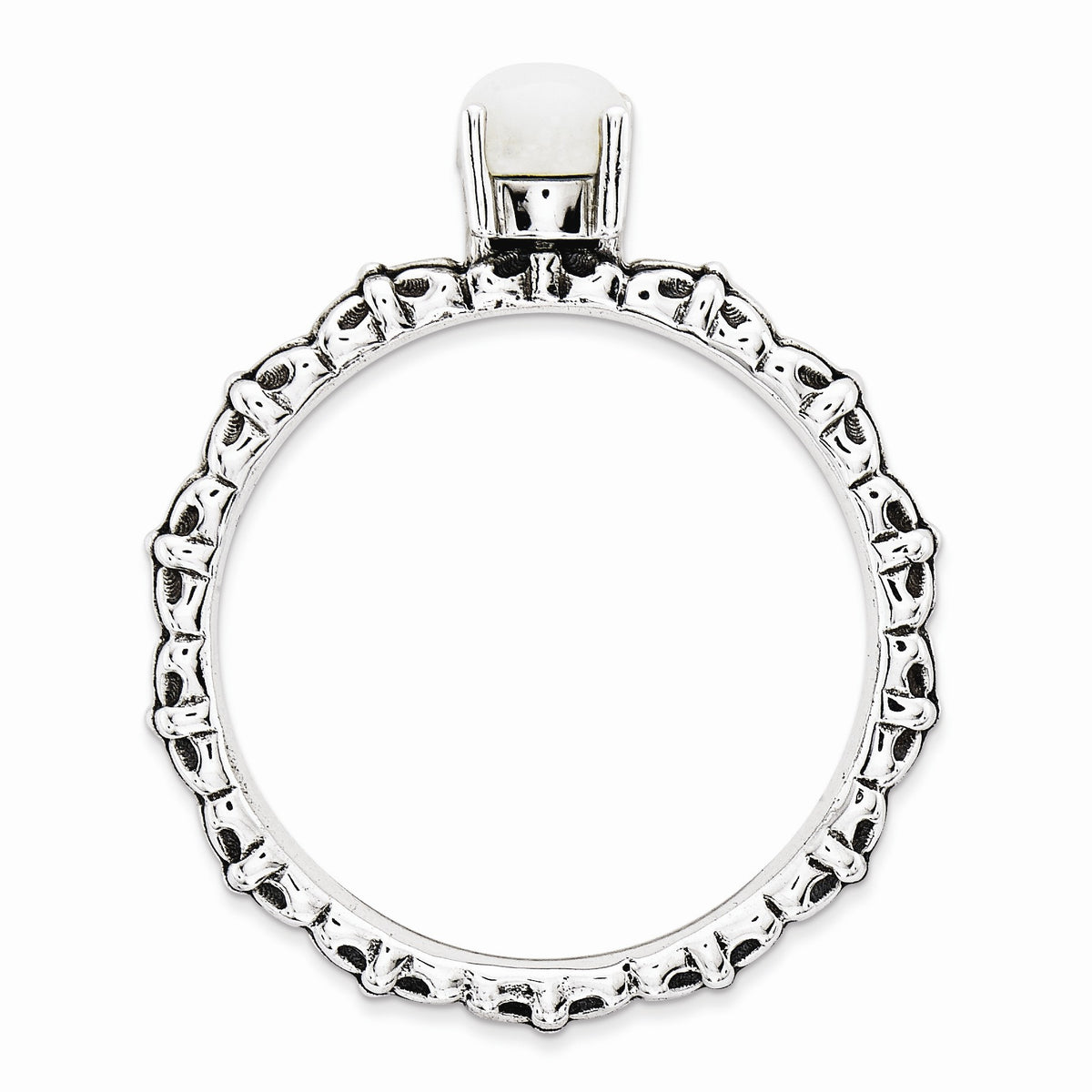 Alternate view of the Antiqued SS Stackable White Agate Ring by The Black Bow Jewelry Co.