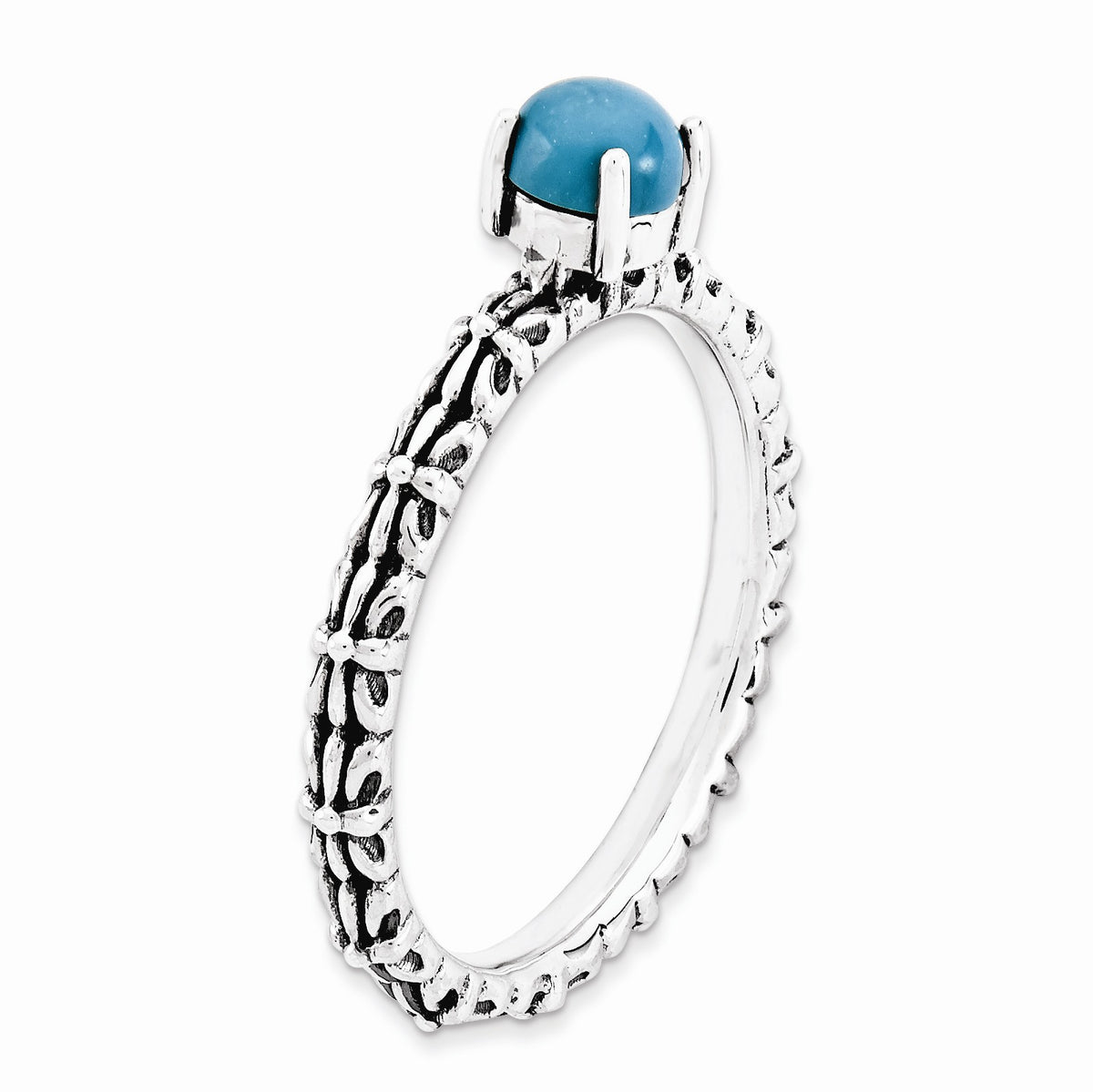 Alternate view of the Antiqued SS Stackable Turquoise Ring, size 5 by The Black Bow Jewelry Co.