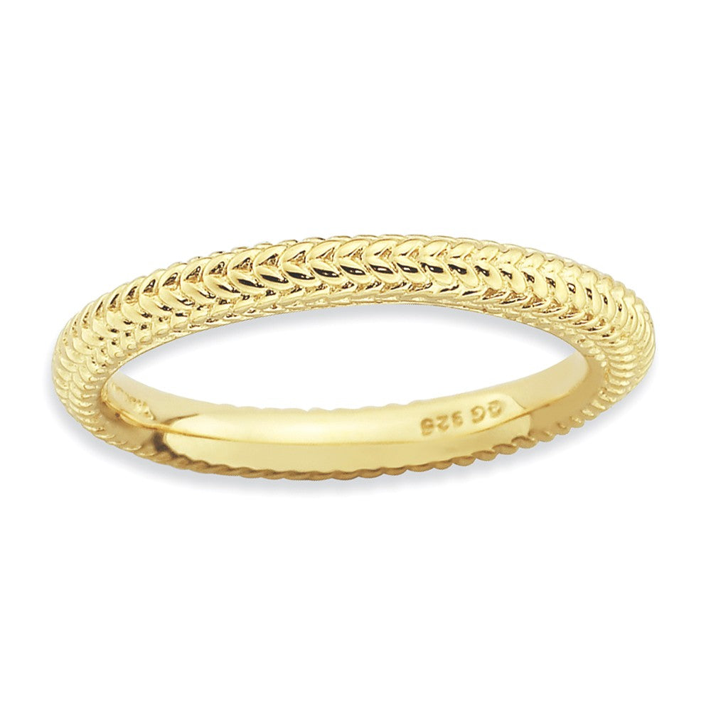 Stackable 14K Yellow Gold Plated Silver Domed Wheat Band, Item R9129 by The Black Bow Jewelry Co.