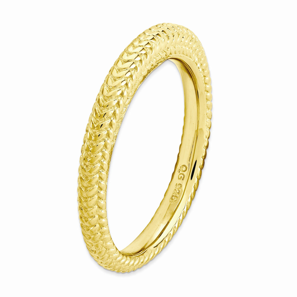 Alternate view of the Stackable 14K Yellow Gold Plated Silver Domed Wheat Band by The Black Bow Jewelry Co.