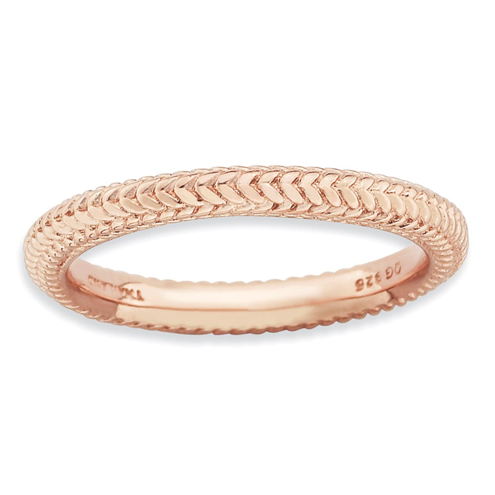 Stackable 14K Rose Gold Plated Silver Domed Wheat Band, Item R9131 by The Black Bow Jewelry Co.
