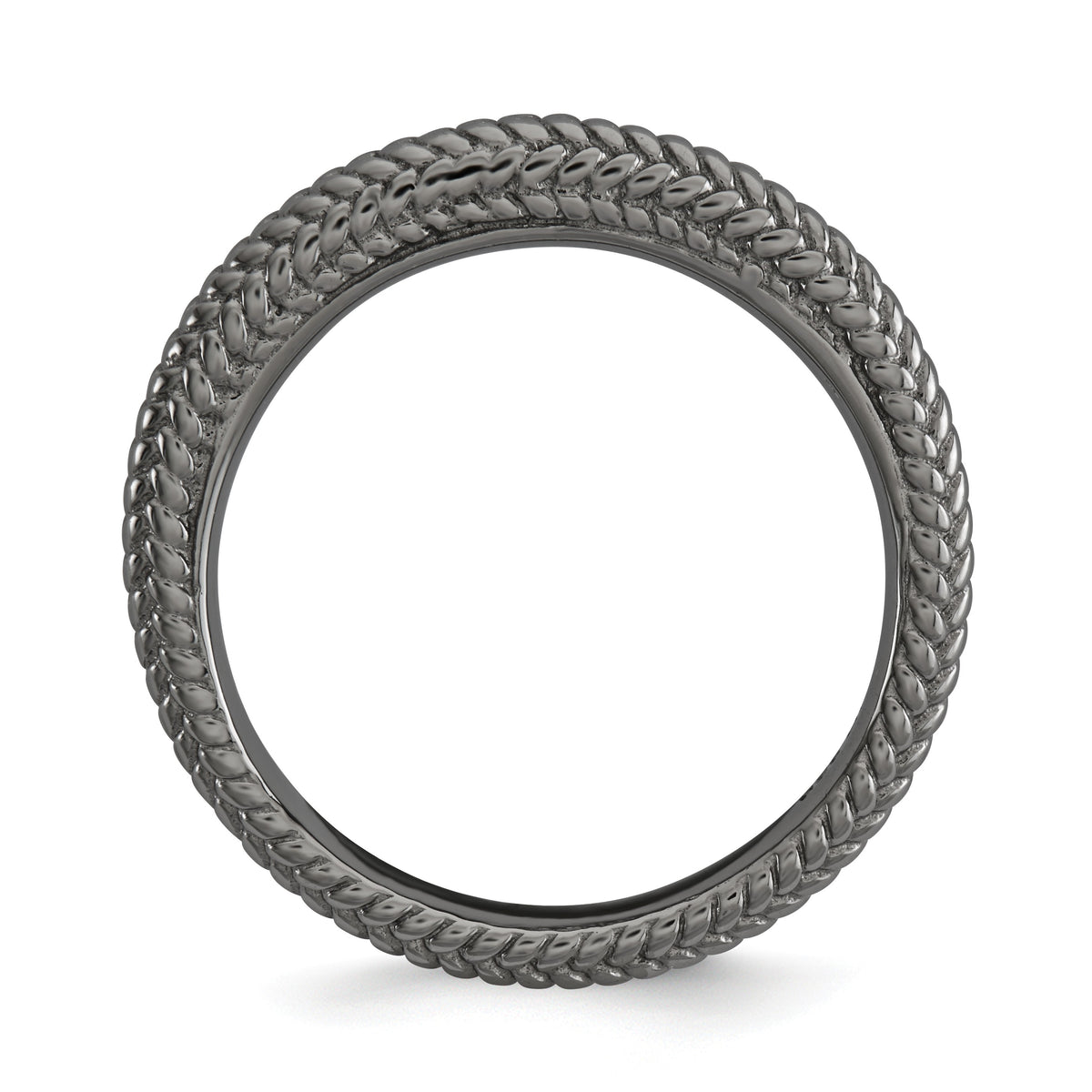 Alternate view of the Stackable Black Ruthenium Plated Silver Domed Wheat Band by The Black Bow Jewelry Co.