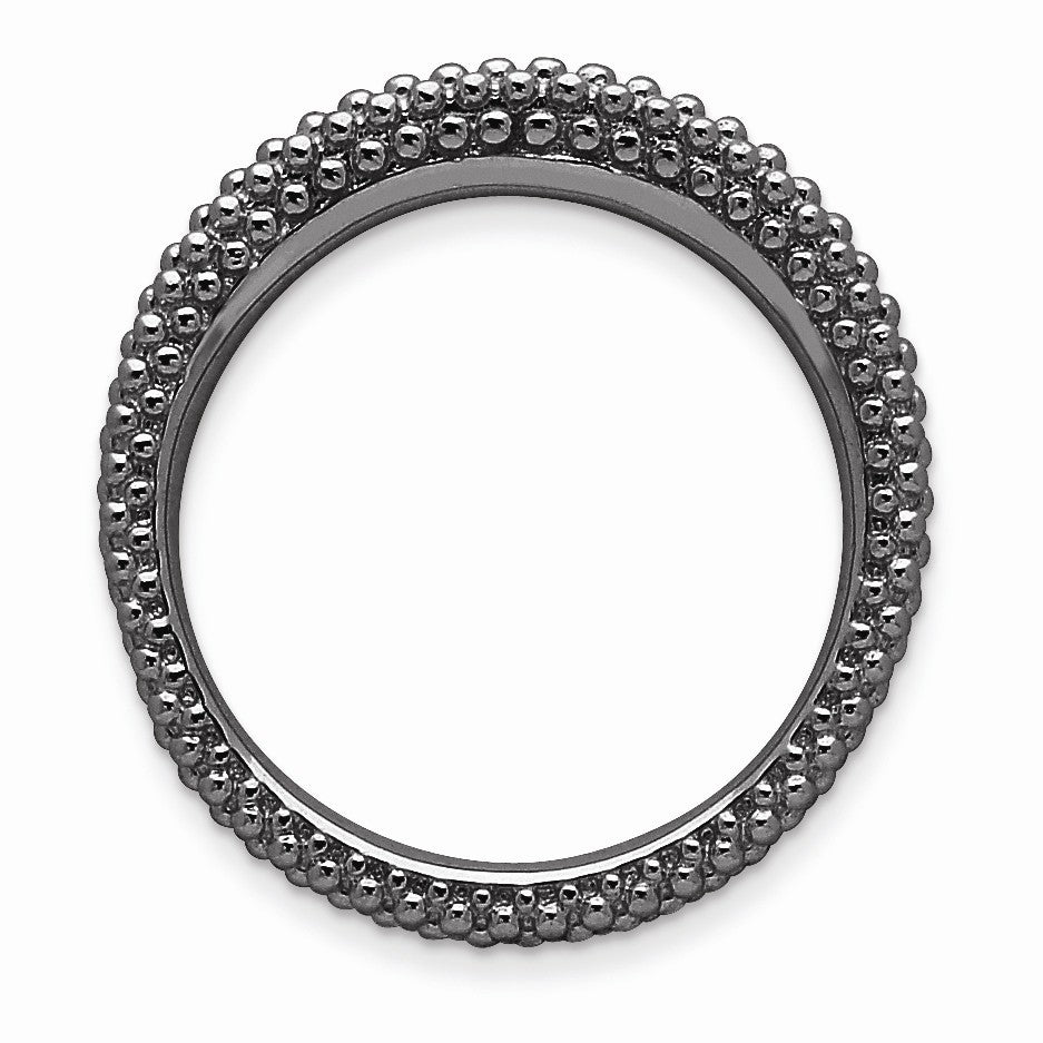 Alternate view of the Stackable Black Ruthenium Plated Silver Domed Milgrain Band by The Black Bow Jewelry Co.
