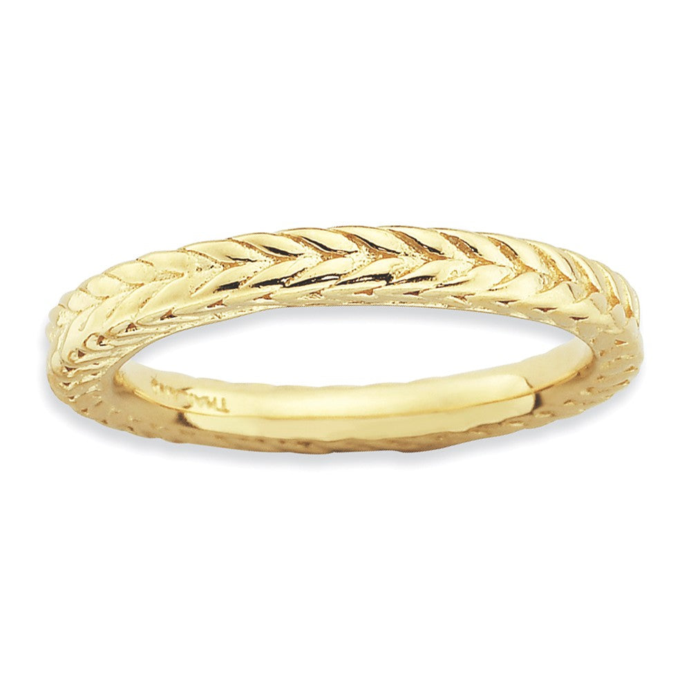 Stackable 14K Yellow Gold Plated Silver Domed Wheat Design Band, Item R9137 by The Black Bow Jewelry Co.
