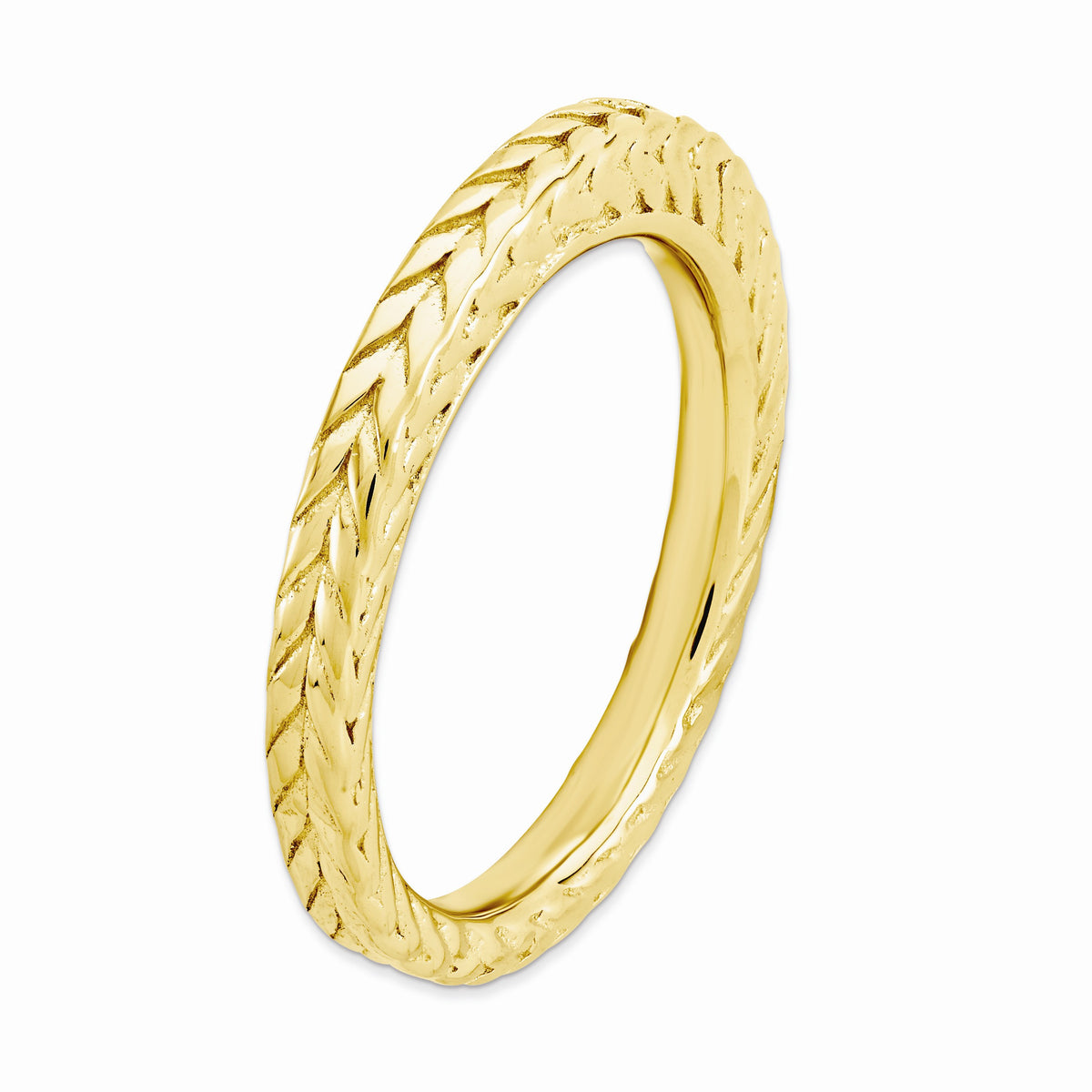 Alternate view of the Stackable 14K Yellow Gold Plated Silver Domed Wheat Design Band by The Black Bow Jewelry Co.