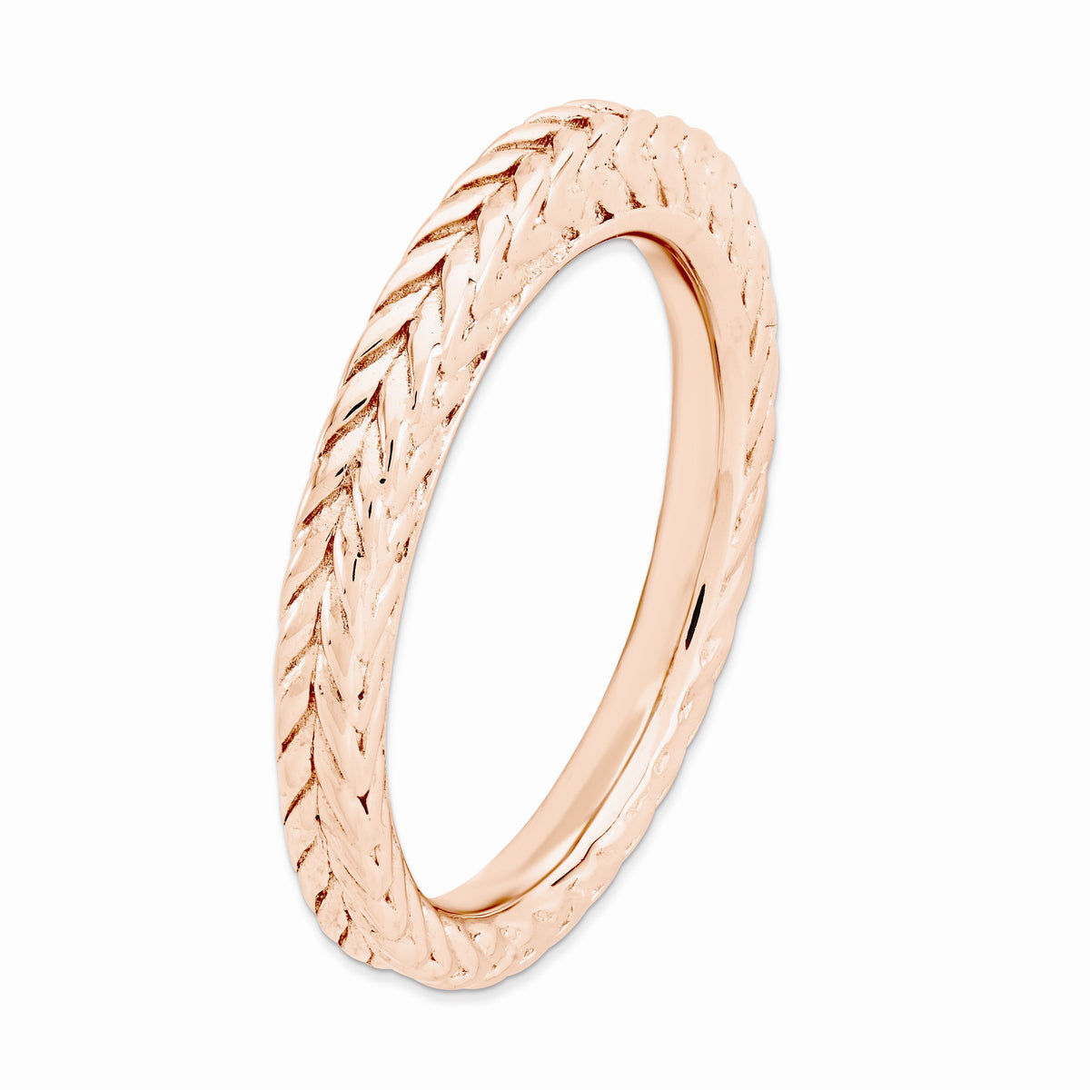 Alternate view of the Stackable 14K Rose Gold Plated Silver Domed Wheat Design Band by The Black Bow Jewelry Co.