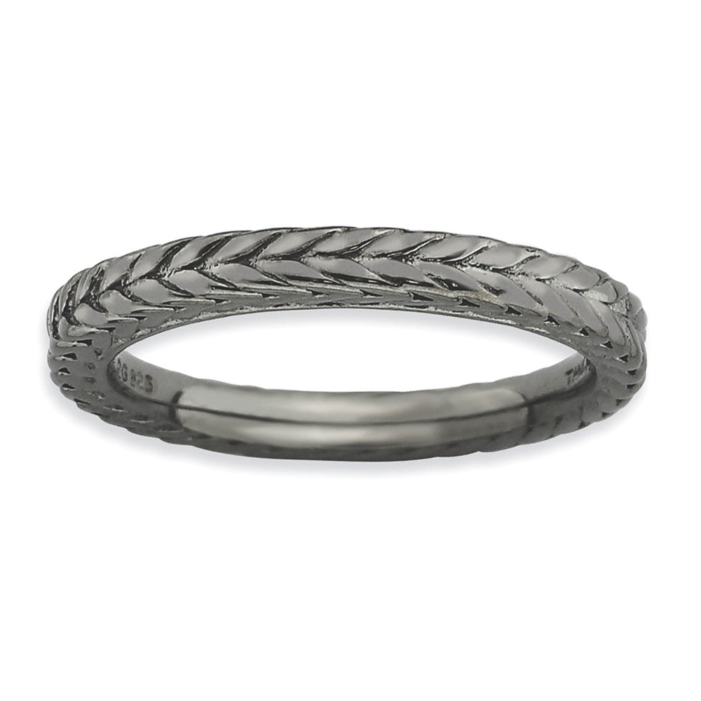 Stackable Black Plated Silver Domed Wheat Design Band, Item R9140 by The Black Bow Jewelry Co.