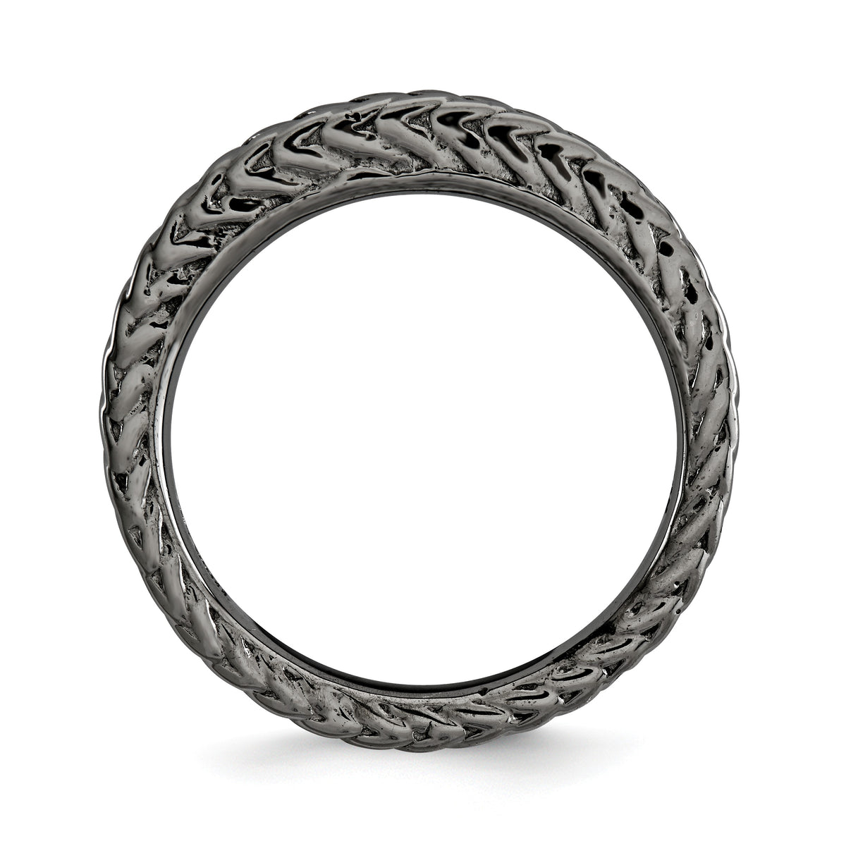 Alternate view of the Stackable Black Plated Silver Domed Wheat Design Band by The Black Bow Jewelry Co.