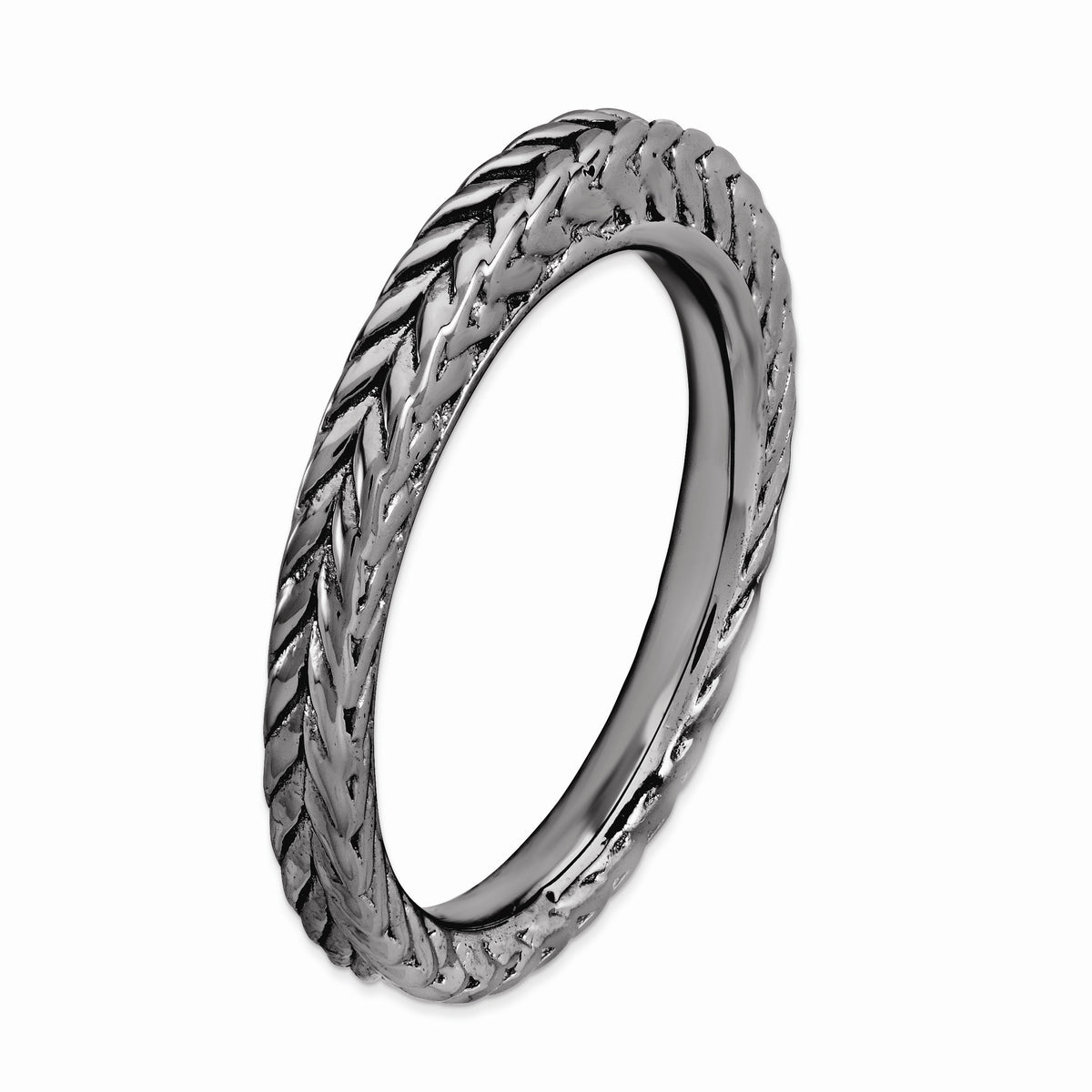 Alternate view of the Stackable Black Plated Silver Domed Wheat Design Band, Size 5 by The Black Bow Jewelry Co.