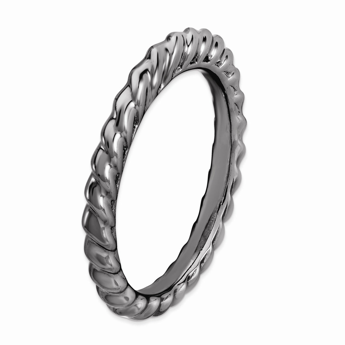 Alternate view of the Stackable Black Ruthenium Plated Silver Domed Band by The Black Bow Jewelry Co.