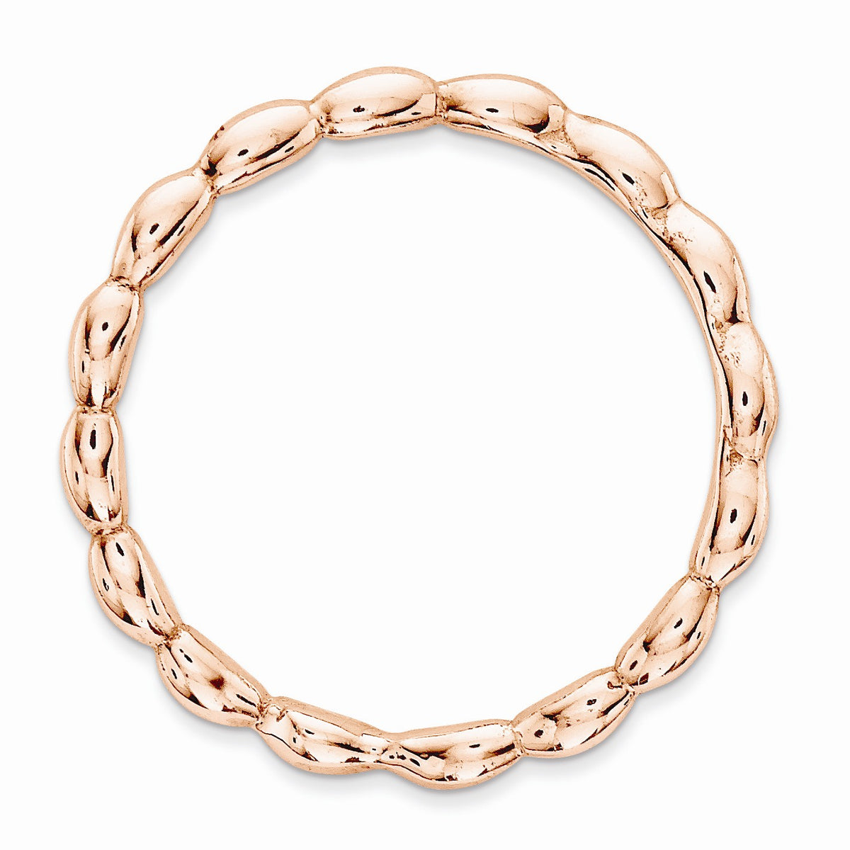 Alternate view of the 1.5mm Stackable 14K Rose Gold Plated Silver Curved Rice Bead Band by The Black Bow Jewelry Co.