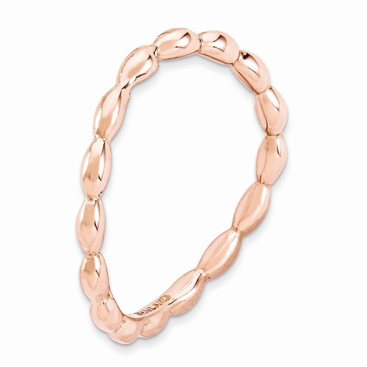 Alternate view of the 1.5mm Stackable 14K Rose Gold Plated Silver Curved Rice Bead Band Sz 5 by The Black Bow Jewelry Co.