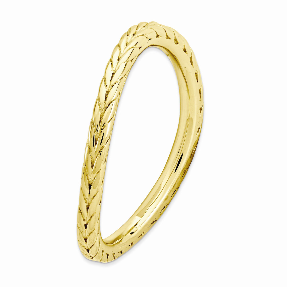 Alternate view of the 1.5mm Stackable 14K Yellow Gold Plated Silver Curved Wheat Band by The Black Bow Jewelry Co.