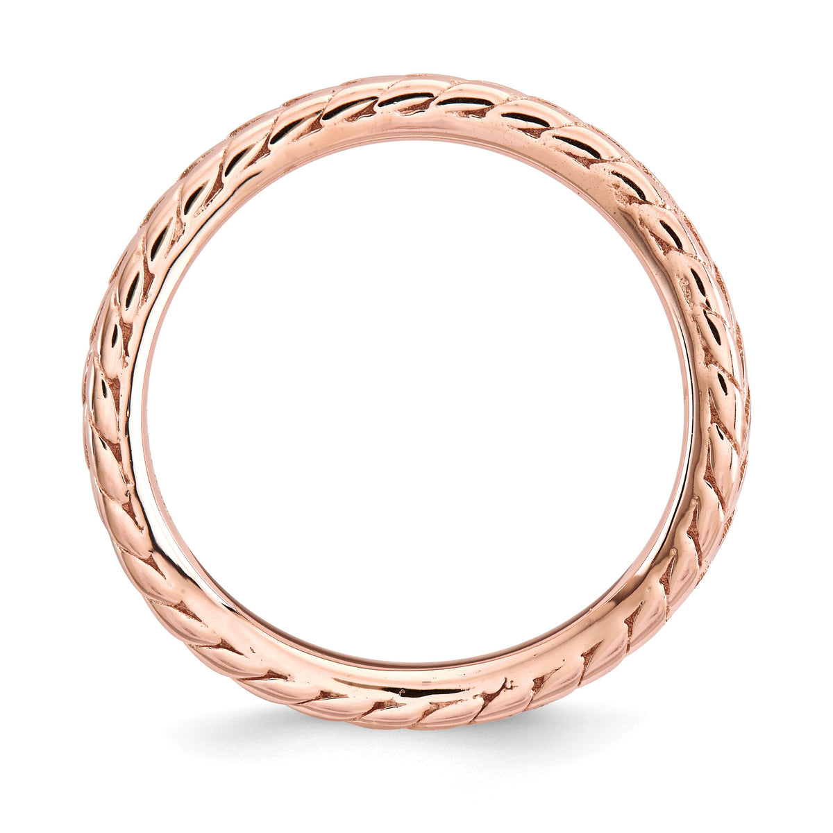 Alternate view of the 1.5mm Stackable 14K Rose Gold Plated Silver Curved Wheat Band by The Black Bow Jewelry Co.