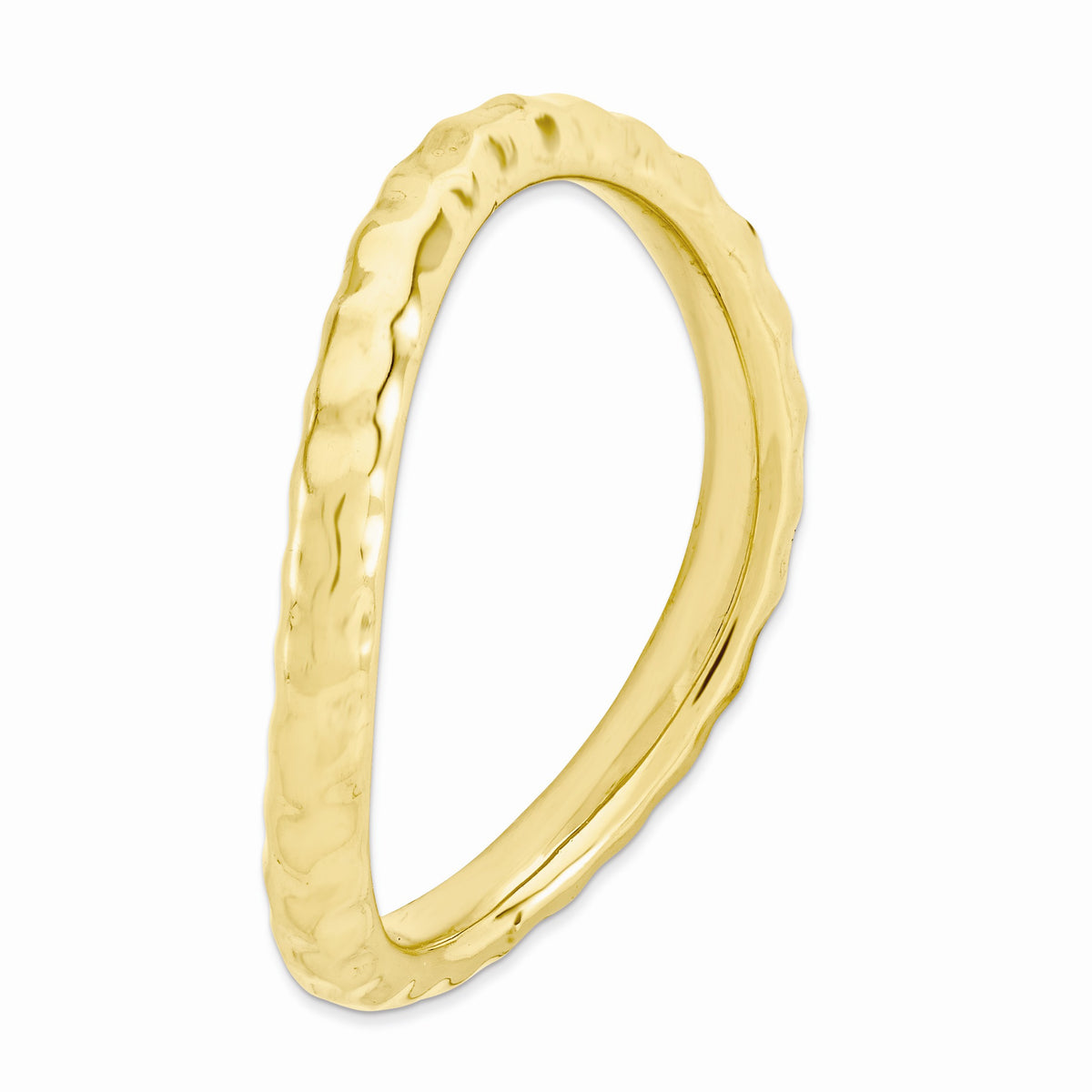 Alternate view of the 2.25mm Stackable 14K Yellow Gold Plated Silver Curved Hammered Band by The Black Bow Jewelry Co.