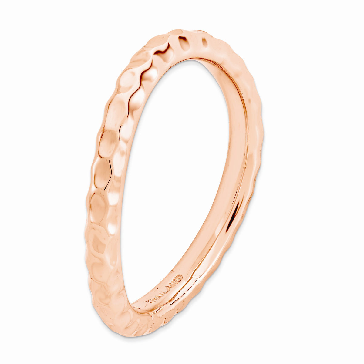 Alternate view of the 2.25mm Stackable 14K Rose Gold Plated Silver Curved Hammered Band Sz 5 by The Black Bow Jewelry Co.
