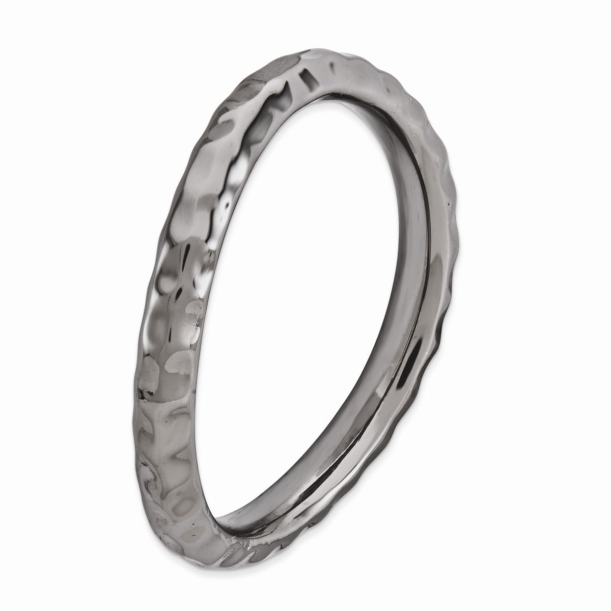 Alternate view of the 2.25mm Stackable Black Plated Silver Curved Hammered Band by The Black Bow Jewelry Co.