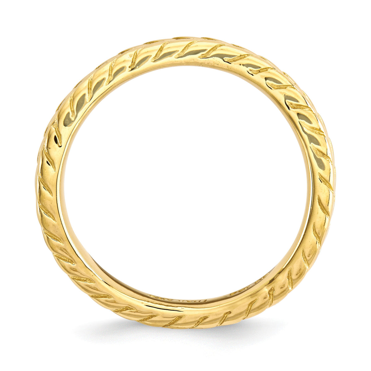 Alternate view of the 2.25mm Stackable 14K Yellow Gold Plated Silver Curved Wheat Band by The Black Bow Jewelry Co.