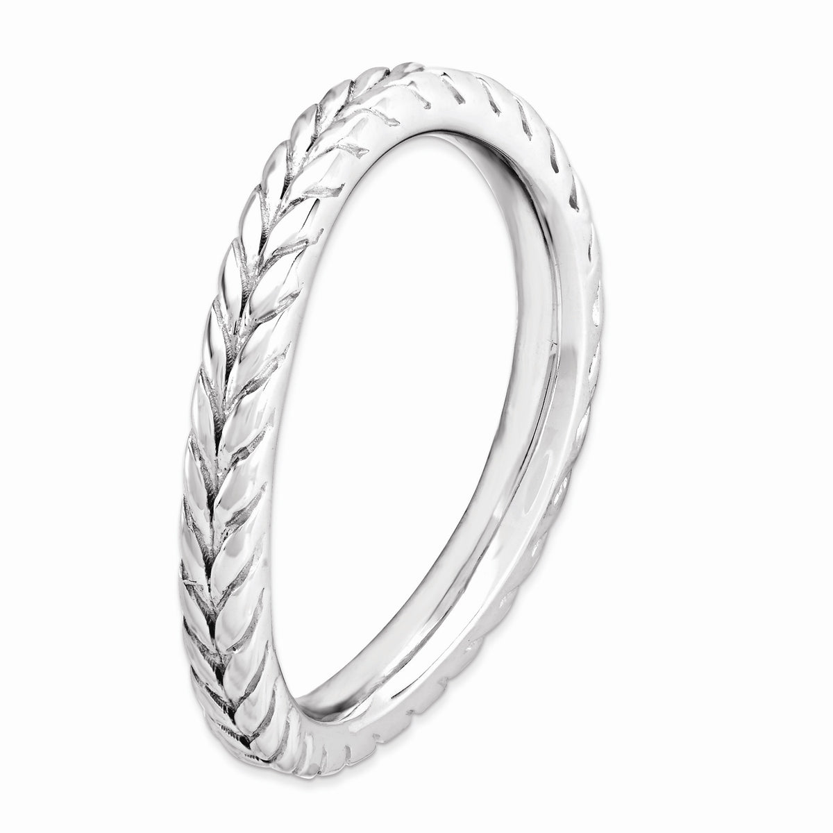 Alternate view of the 2.25mm Stackable Sterling Silver Curved Wheat Pattern Band by The Black Bow Jewelry Co.