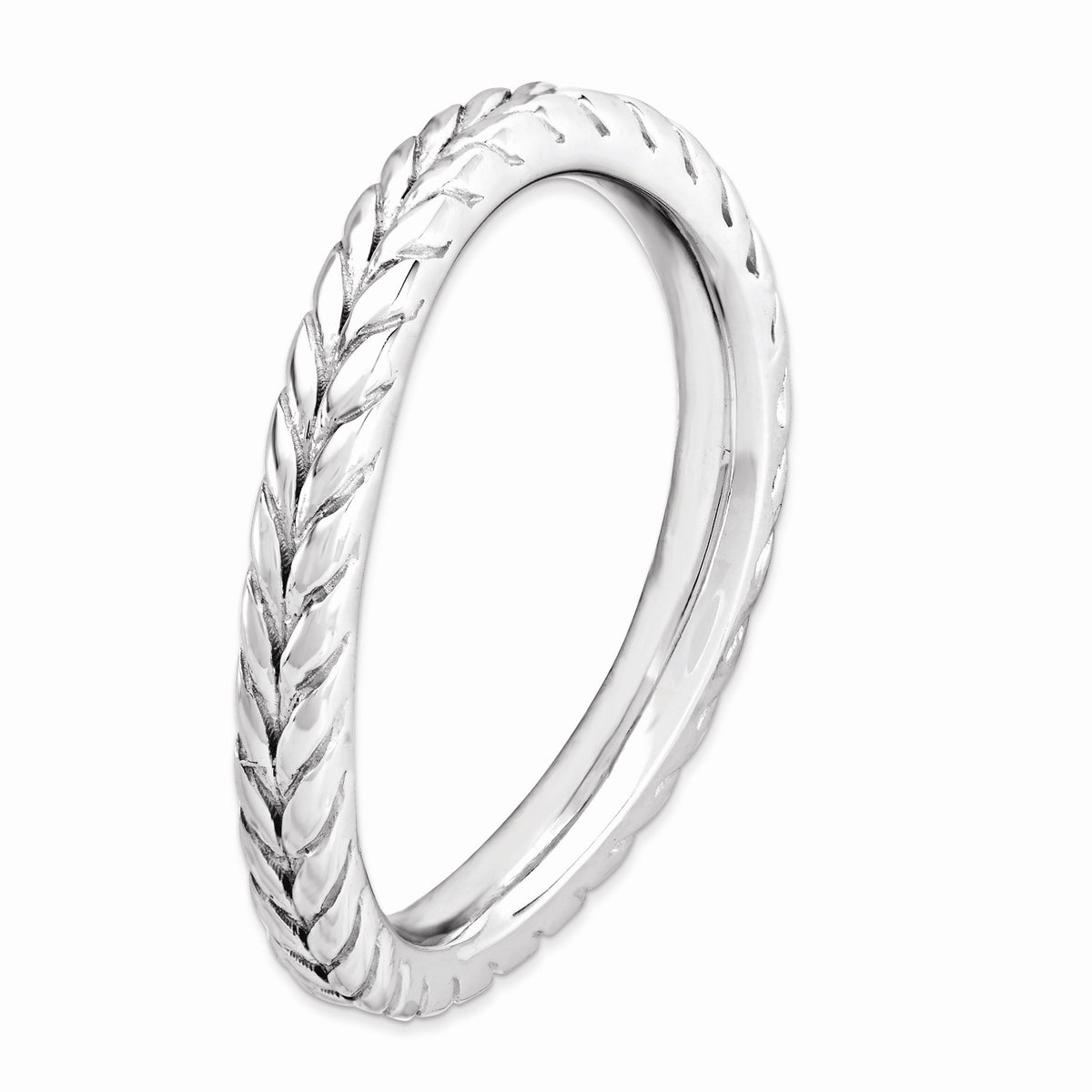 Alternate view of the 2.25mm Stackable Sterling Silver Curved Wheat Pattern Band by The Black Bow Jewelry Co.