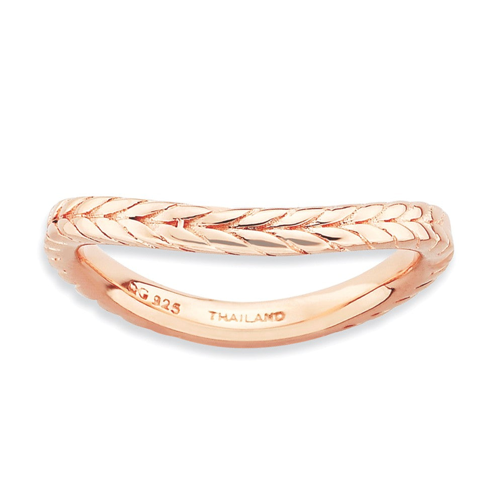 2.25mm Stackable 14K Rose Gold Plated Silver Curved Wheat Band, Item R9163 by The Black Bow Jewelry Co.