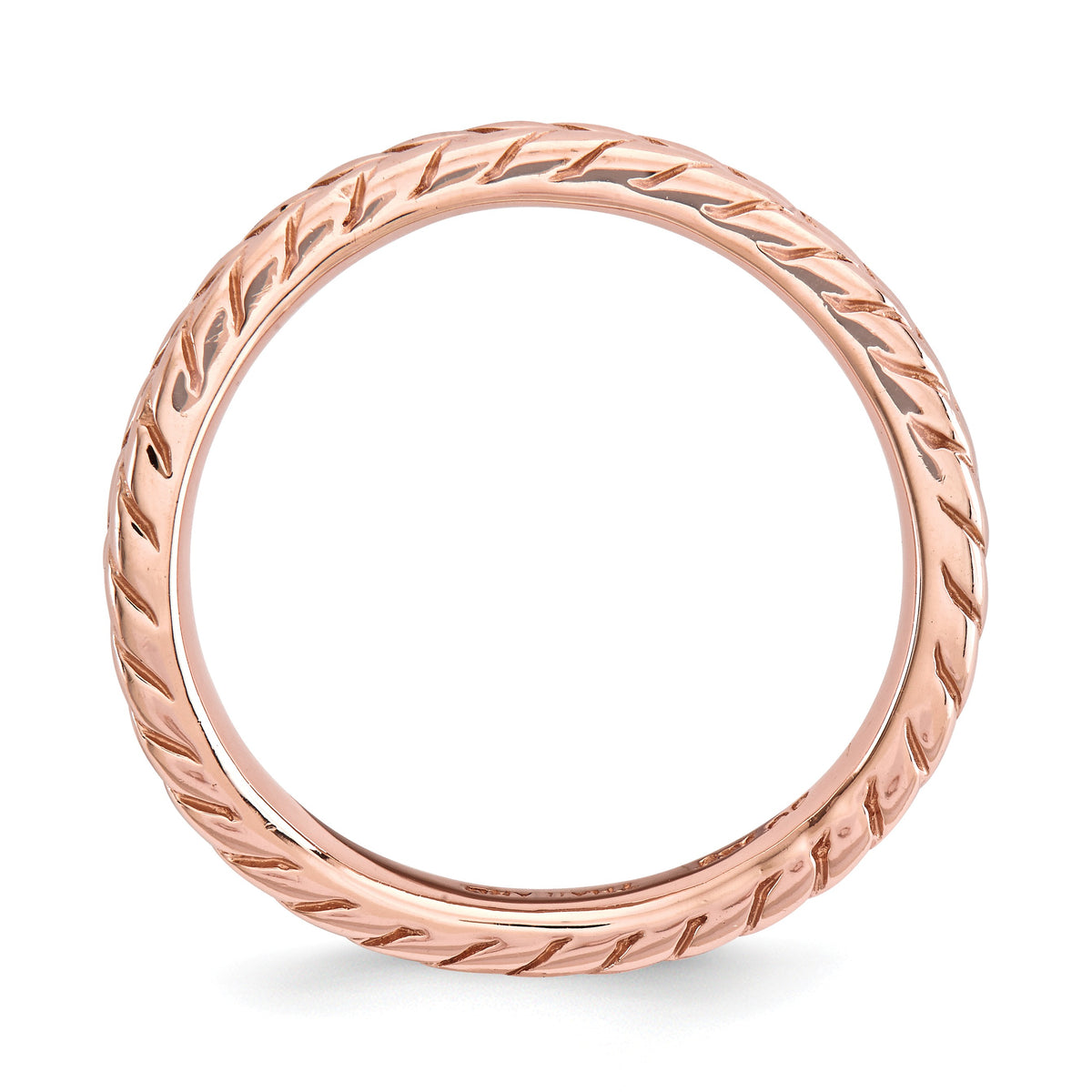 Alternate view of the 2.25mm Stackable 14K Rose Gold Plated Silver Curved Wheat Band by The Black Bow Jewelry Co.