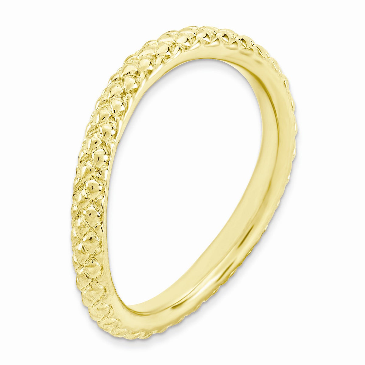 Alternate view of the 2.25mm Stackable 14K Yellow Gold Plated Silver Curved Textured Band by The Black Bow Jewelry Co.