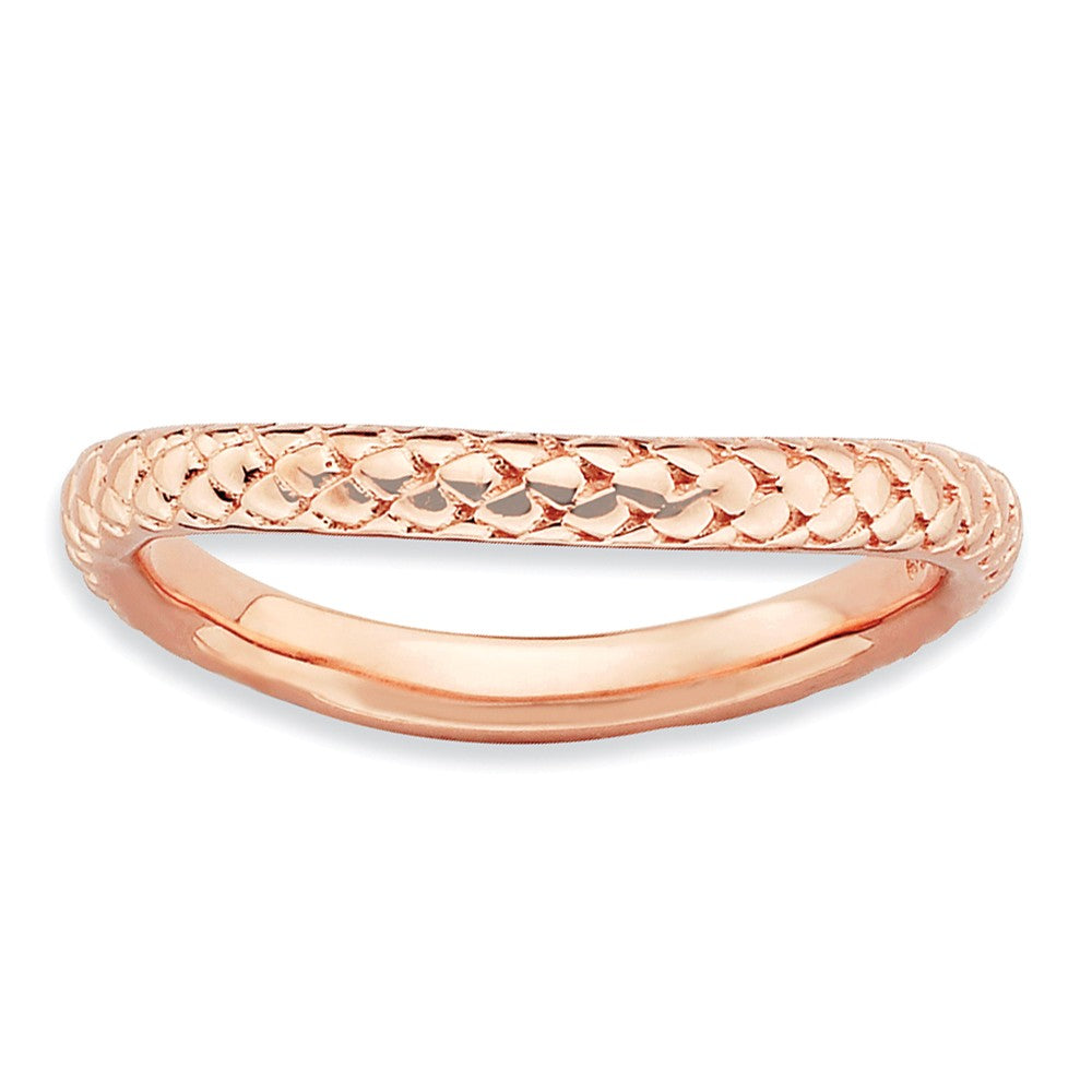 2.25mm Stackable 14K Rose Gold Plated Silver Curved Textured Band, Item R9171 by The Black Bow Jewelry Co.