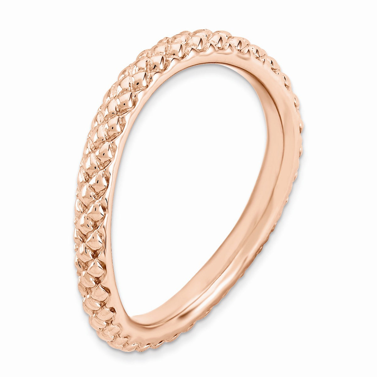Alternate view of the 2.25mm Stackable 14K Rose Plated Silver Curved Textured Band, Size 5 by The Black Bow Jewelry Co.