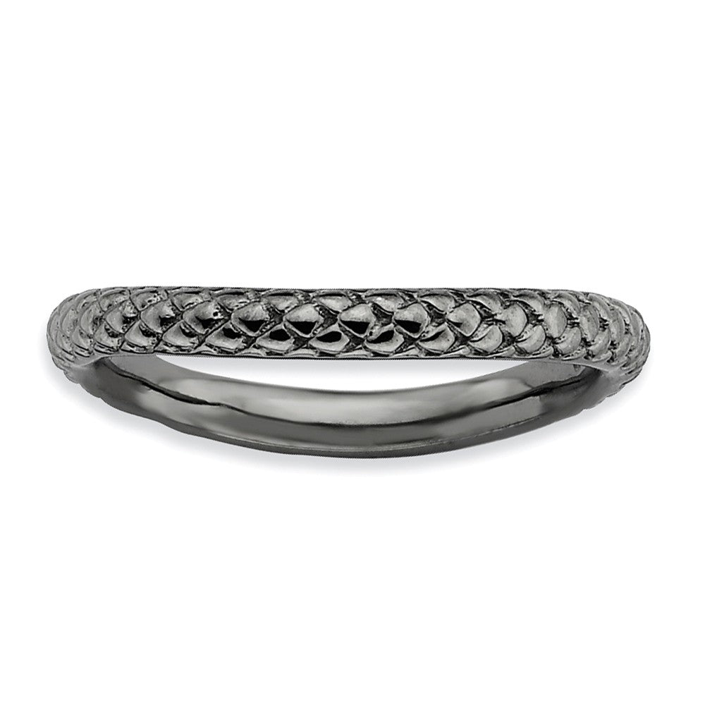 2.25mm Stackable Black Plated Silver Curved Textured Band, Item R9172 by The Black Bow Jewelry Co.