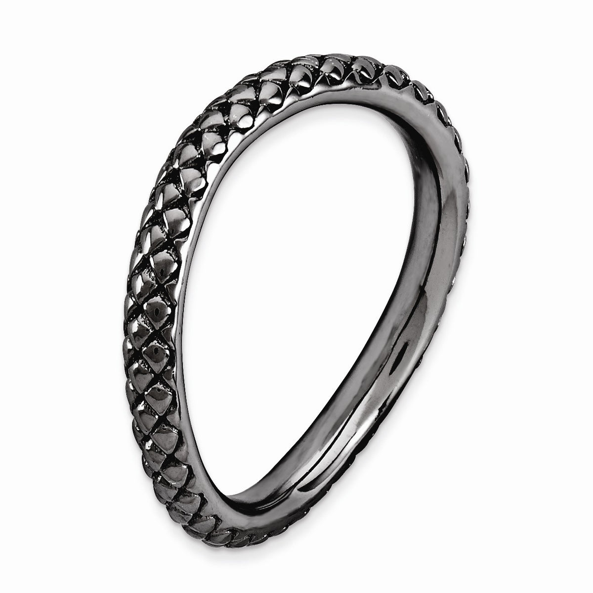 Alternate view of the 2.25mm Stackable Black Plated Silver Curved Textured Band, Size 5 by The Black Bow Jewelry Co.