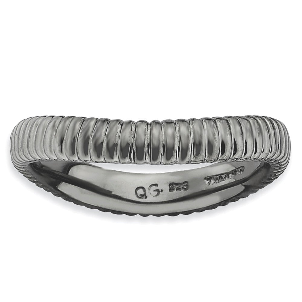 3.25mm Stackable Black Plated Silver Curved Band, Item R9176 by The Black Bow Jewelry Co.