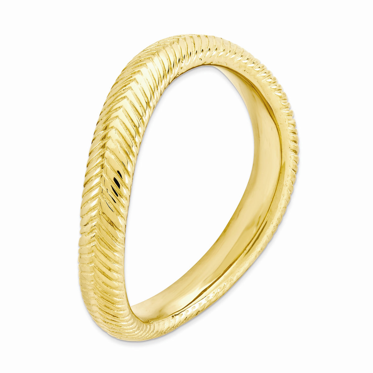 Alternate view of the 3.25mm Stackable 14K Yellow Gold Plated Silver Curved Herringbone Band by The Black Bow Jewelry Co.