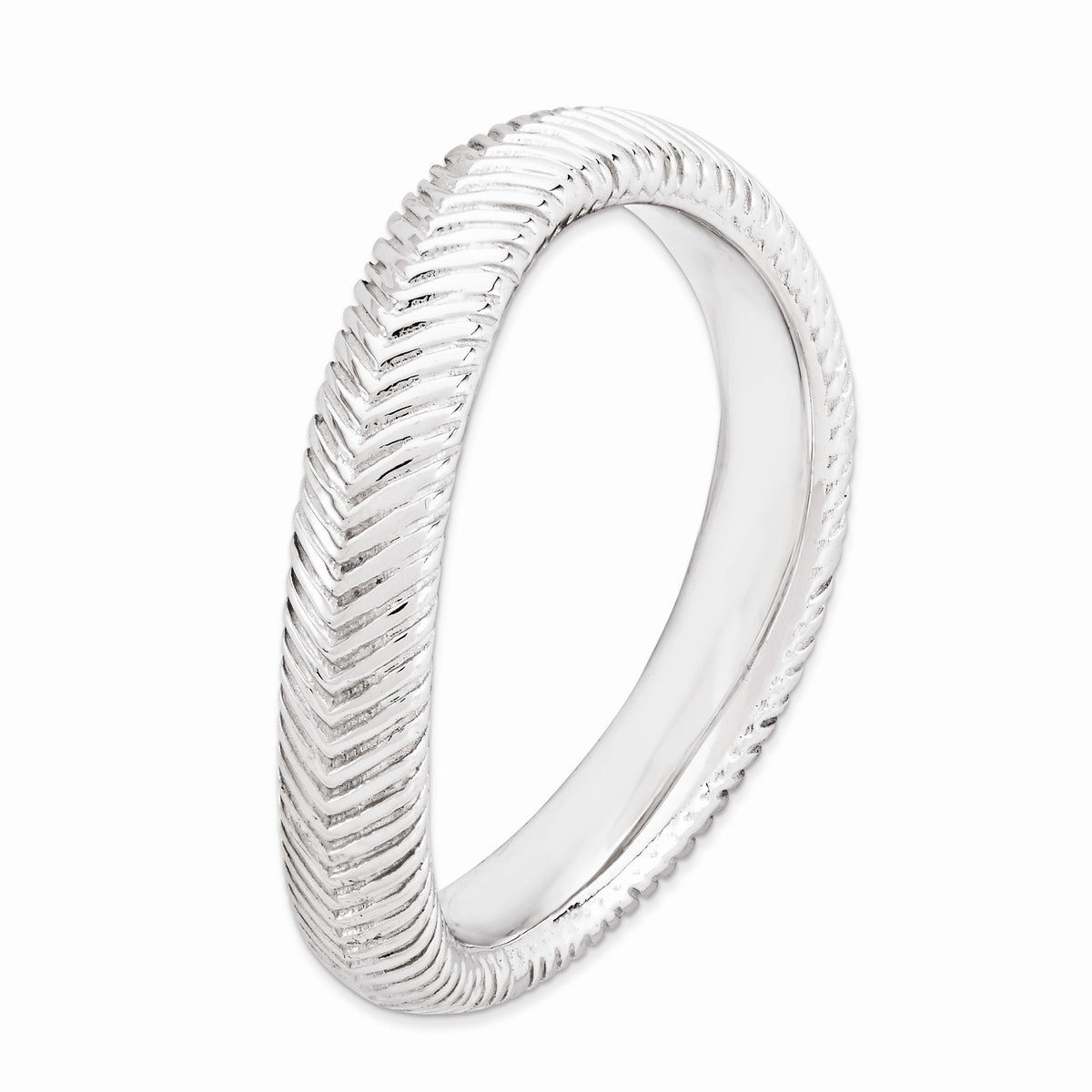 Alternate view of the 3.25mm Stackable Sterling Silver Curved Herringbone Band by The Black Bow Jewelry Co.