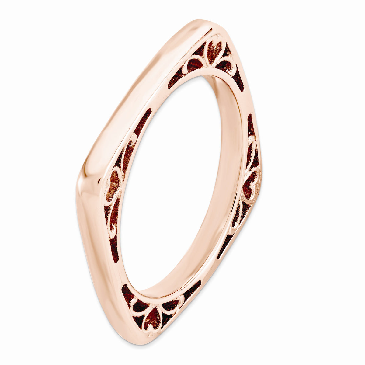Alternate view of the 2.25mm Stackable 14K Rose Plated Silver Square Side Scroll Band Size 5 by The Black Bow Jewelry Co.