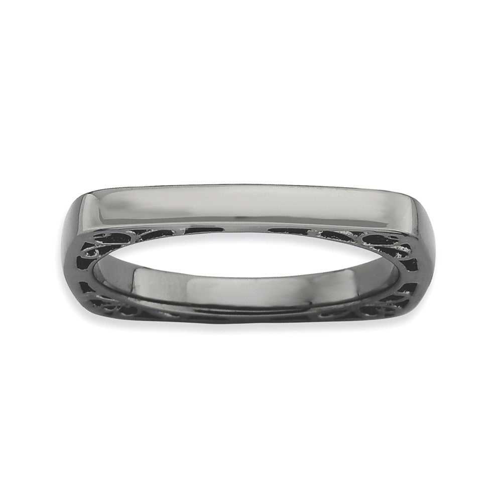 2.25mm Stackable Black Plated Silver Square Side Scroll Band, Item R9184 by The Black Bow Jewelry Co.