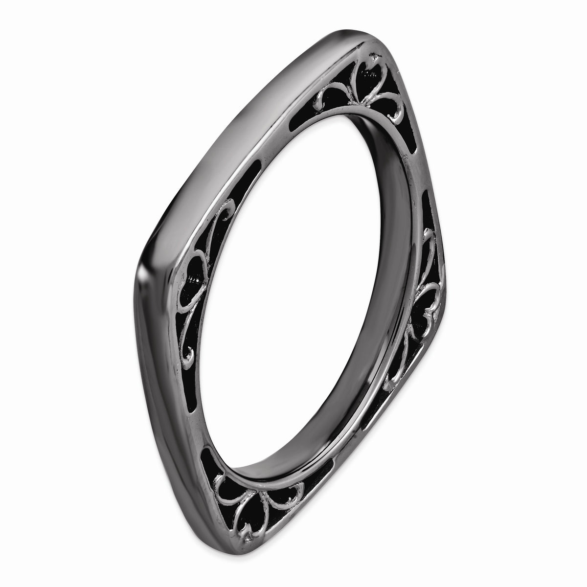Alternate view of the 2.25mm Stackable Black Plated Silver Square Side Scroll Band by The Black Bow Jewelry Co.