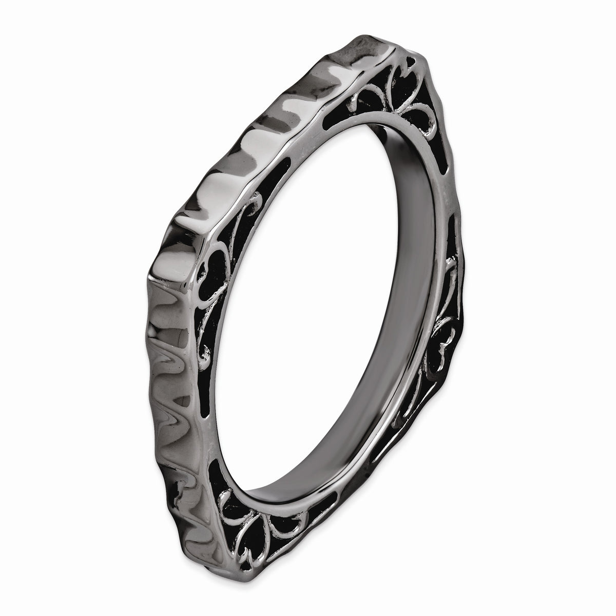 Alternate view of the 2.25mm Stackable Black Plated Silver Square Concave and Scroll, Sz 5 by The Black Bow Jewelry Co.