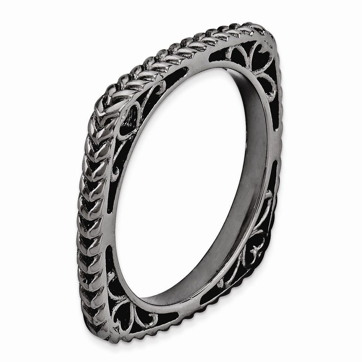 Alternate view of the Stackable Black Plated Silver Square Wheat Band by The Black Bow Jewelry Co.