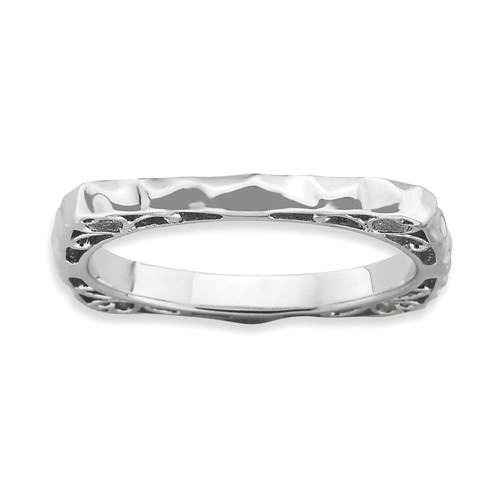 2.25mm Stackable Sterling Silver Square Hammered Scroll Band, Item R9194 by The Black Bow Jewelry Co.