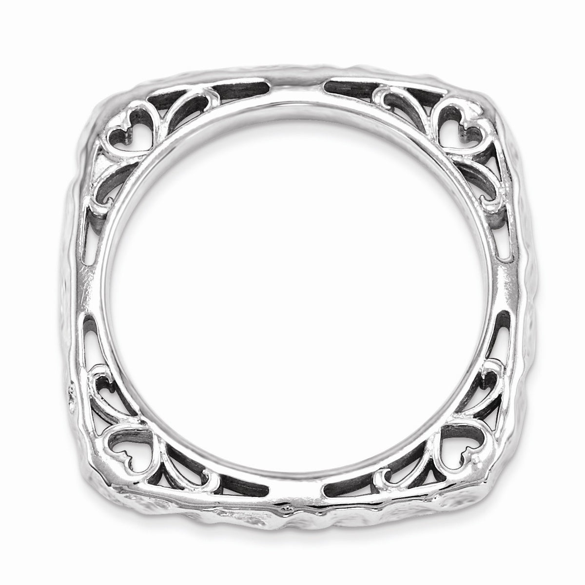 Alternate view of the 2.25mm Stackable Sterling Silver Square Hammered Scroll Band by The Black Bow Jewelry Co.