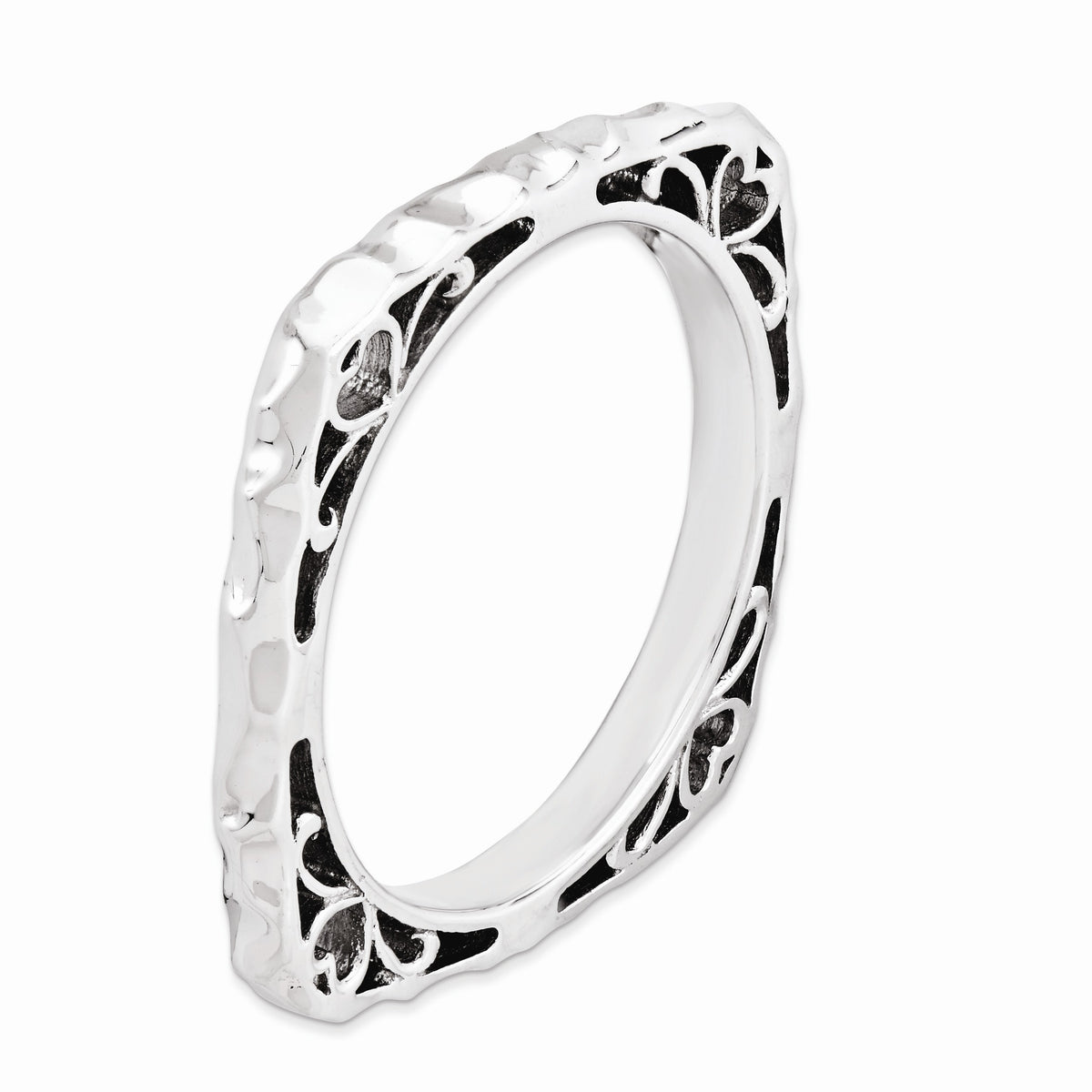 Alternate view of the 2.25mm Stackable Sterling Silver Square Hammered Scroll Band by The Black Bow Jewelry Co.