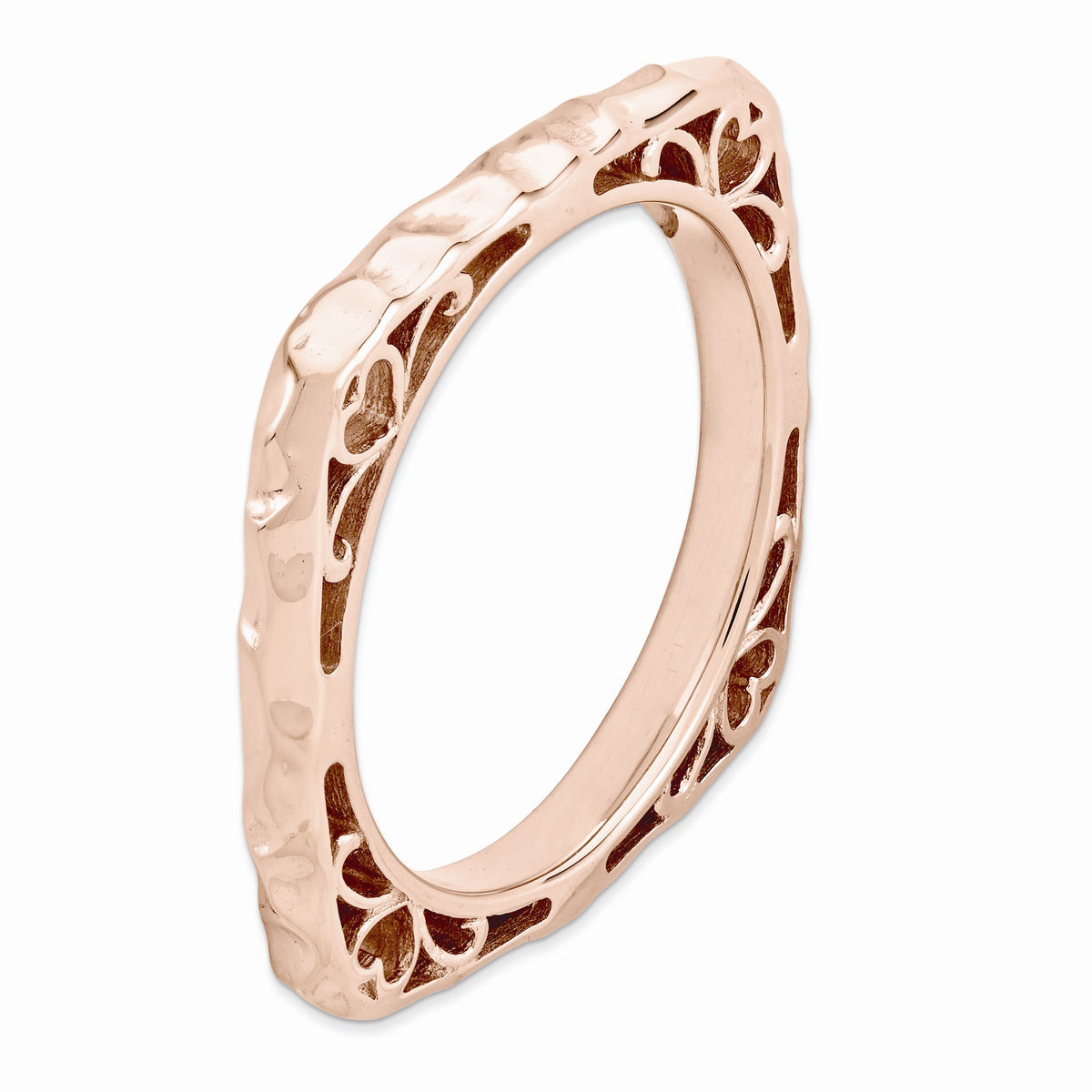 Alternate view of the 2.25mm Stackable 14K Rose Gold Plated Silver Square Hammered Band by The Black Bow Jewelry Co.
