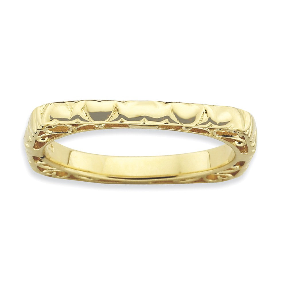 2.25mm Stackable 14K Yellow Gold Plated Silver Square Heart Band, Item R9197 by The Black Bow Jewelry Co.
