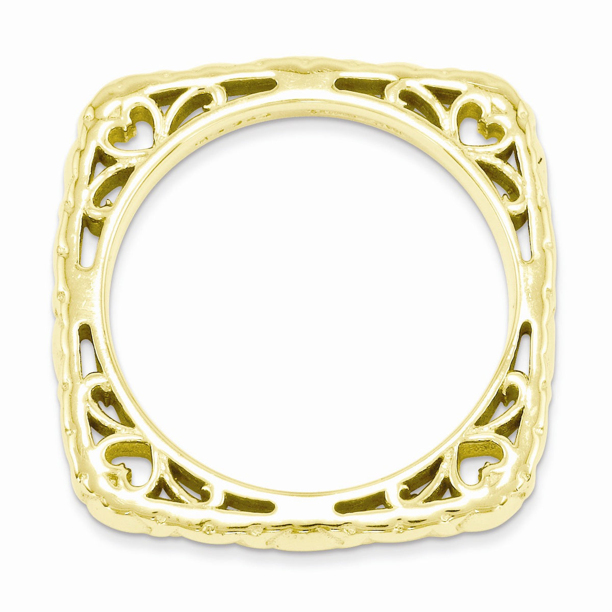 Alternate view of the 2.25mm Stackable 14K Yellow Gold Plated Silver Square Heart Band by The Black Bow Jewelry Co.