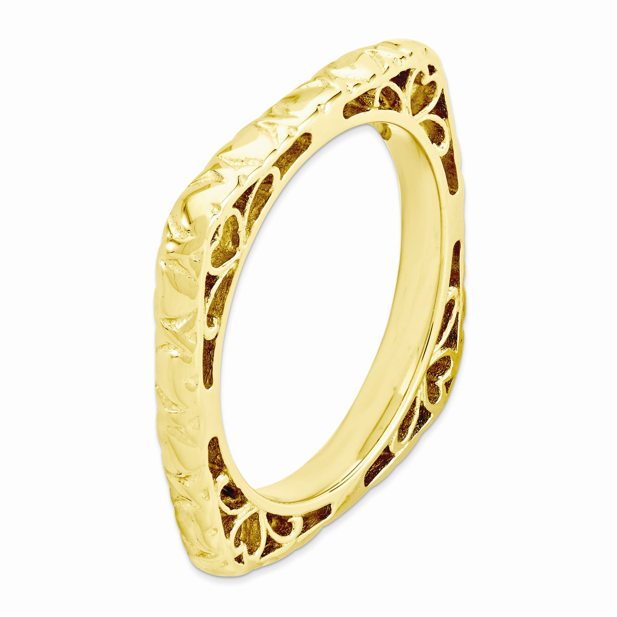 Alternate view of the 2.25mm Stackable 14K Yellow Gold Plated Silver Square Heart Band by The Black Bow Jewelry Co.