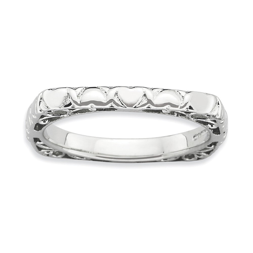 2.25mm Stackable Sterling Silver Square Heart Band, Item R9198 by The Black Bow Jewelry Co.