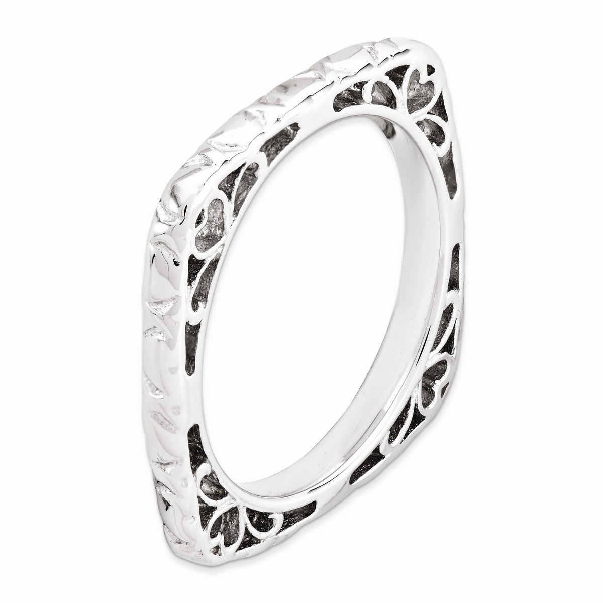 Alternate view of the 2.25mm Stackable Sterling Silver Square Heart Band by The Black Bow Jewelry Co.